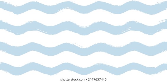 Seamless Wave Vector Pattern, watercolor water background. Wavy sea beach print, curly grunge paint lines.