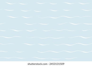 Seamless Wave Vector Pattern, watercolor water background. Wavy sea beach print, curly grunge paint lines.