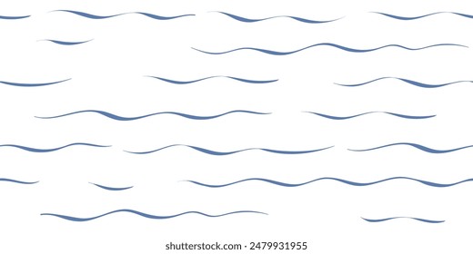 Seamless Wave Vector Pattern, watercolor water background. Wavy sea beach print, curly grunge paint lines.