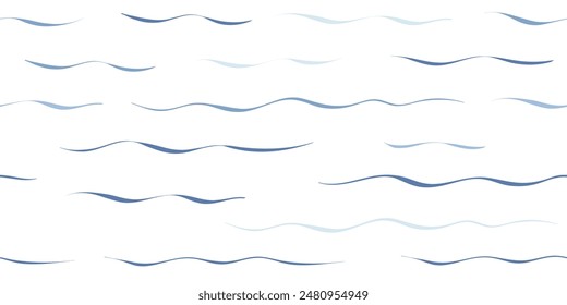 Seamless Wave Vector Pattern, watercolor water background. Wavy sea beach print, curly grunge paint lines.