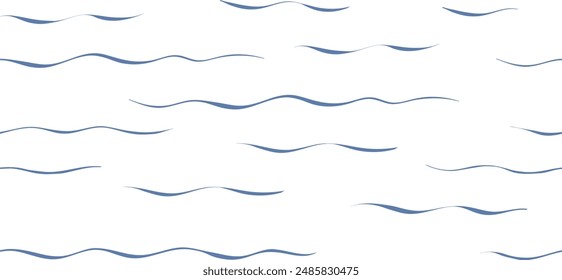 Seamless Wave Vector Pattern, watercolor water background. Wavy sea beach print, curly grunge paint lines.