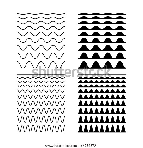 Seamless Wave and Zigzag Pattern Set on\
White Background. Vector\
illustration.