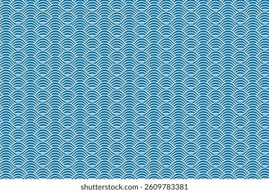 A seamless wave-inspired geometric pattern composed of repeating curved lines forming a layered, scallop-like design. The rhythm and flow evoke a calming, oceanic aesthetic.