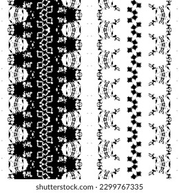Seamless Wavy Art Batik. Black Colour Dark Scribble Textile. Ethnic Native Ink Pattern. Black Color Bohemian Pattern. Simple Native Geo Vector. Tribal Ink Doodle Batik. Seamless Art Ethnic Vector