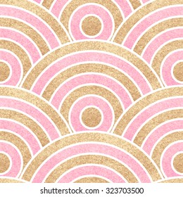 Seamless wavy background. Gold and pink stripes. Vector illustration.