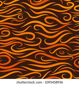 Seamless Wavy Background. Hand-drawn Stylized Colorful Waves in Classic Style. Elegant Abstract Background with Swirl Lines. Seamless Wavy Pattern for Cloth, Fashion Printing, Fabric, Paper, Wrapping.