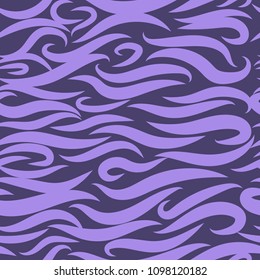 Seamless Wavy Background. Hand-drawn Stylized Waves in Ultraviolet Color. Elegant Abstract Background with Swirl Lines. Seamless Wavy Pattern for Cloth, Fashion Printing, Textile, Paper, Wrapping.