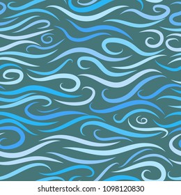 Seamless Wavy Background. Hand-drawn Stylized Colorful Waves in Classic Style. Elegant Abstract Background with Swirl Lines. Seamless Wavy Pattern for Cloth, Fashion Printing, Fabric, Paper, Wrapping.