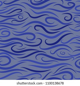 Seamless Wavy Background. Hand-drawn Stylized Colorful Waves in Classic Style. Elegant Abstract Background with Swirl Lines. Seamless Wavy Pattern for Cloth, Fashion Printing, Fabric, Paper, Wrapping.
