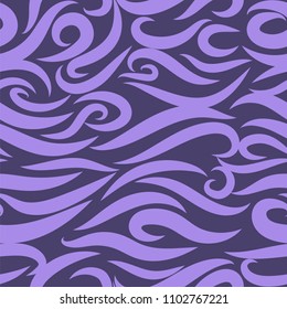 Seamless Wavy Background. Hand-drawn Stylized Waves in Ultraviolet Color. Elegant Abstract Background with Swirl Lines. Seamless Wavy Pattern for Cloth, Fashion Printing, Textile, Paper, Wrapping.