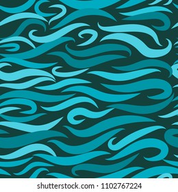 Seamless Wavy Background. Hand-drawn Stylized Colorful Waves in Classic Style. Elegant Abstract Background with Swirl Lines. Seamless Wavy Pattern for Cloth, Fashion Printing, Fabric, Paper, Wrapping.