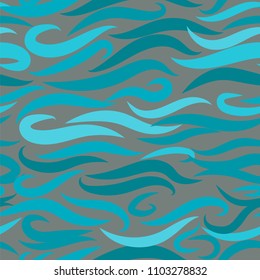 Seamless Wavy Background. Hand-drawn Stylized Colorful Waves in Classic Style. Elegant Abstract Background with Swirl Lines. Seamless Wavy Pattern for Cloth, Fashion Printing, Fabric, Paper, Wrapping.