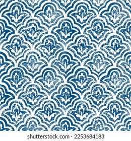 Seamless wavy blue and white pattern. Vintage print for textiles. Vector illustration.