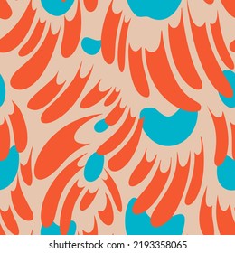 Seamless wavy brush strokes pattern. Ebru effect. Abstract geometric print with curved lines. Rounded stripes texture. Summer floral background.