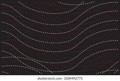 Seamless wavy dot line pattern of white color on black background