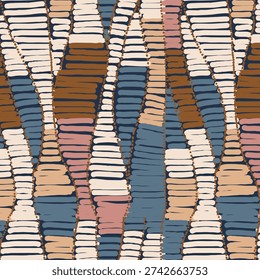 Seamless wavy geometric colorful pattern. A line mixed ornament. grunge texture. Modern and tribal motifs.