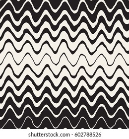 Seamless Wavy Hand Drawn Stripes Pattern. Abstract Repeating Vector Texture.
