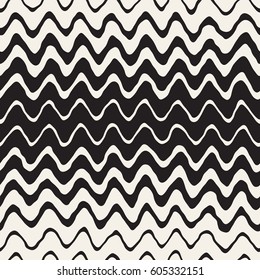 Seamless Wavy Hand Drawn Stripes Pattern. Abstract Repeating Vector Texture.