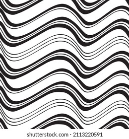 Seamless wavy horizontal stripes vector pattern.
Liquid optical curves texture.