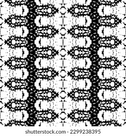 Seamless Wavy Ink Print. Simple Native Ikat Batik. Tribal Art Scribble Vector. Black Colour Dark Doodle Texture. Black Color Zig Zag Pattern. Abstract Aztec Dark Pattern. Seamless Ink Ethnic Vector
