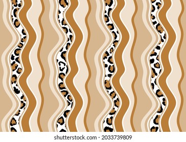 Seamless Wavy with Leopard skin on Beige. Vector Illustration.
