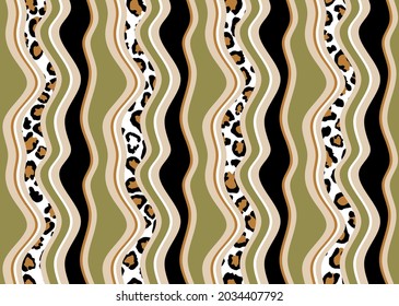 Seamless Wavy with Leopard skin on Beige. Vector Illustration.
