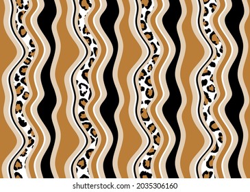 Seamless Wavy with Leopard skin on Black. Vector Illustration.

