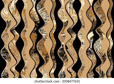 Seamless wavy line with abstract pattern. Vector Illustration.