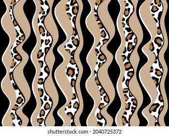 Seamless wavy line with leopard skin pattern. Vector Illustration.