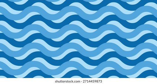 Patrón de línea ondulada sin fisuras en azul y blanco, estilo plano. Perfecto para diseños de verano, fondos infantiles, temas de playa, empaques, impresiones textiles e ilustraciones marinas. Eps 10