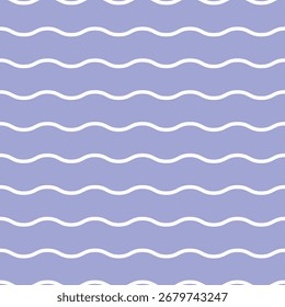 Patrón de línea ondulada sin fisuras con líneas blancas sobre un fondo gris lavanda suave. Este diseño tranquilo y versátil es ideal para la marca, el embalaje, los fondos digitales o diseños de impresión minimalistas.