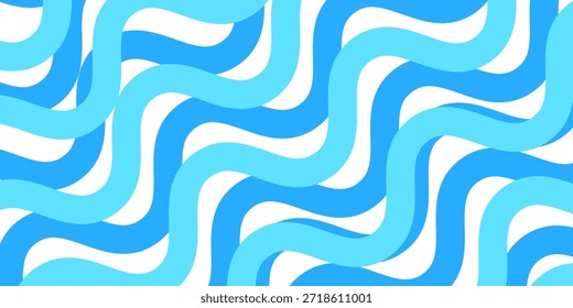 Seamless wavy lines pattern in blue, cyan, and white tones background. Abstract ocean or sea background ideal for summer themes, fabrics, wrapping paper, kids design, poster, wallpaper or web graphics. Vector arts. eps10