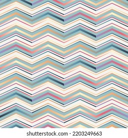 Seamless wavy lines pattern with cream background. Colorful zigzag striped pattern.