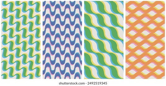 Seamless wavy lines pattern with riso print effect. Set of trendy risograph style backgrounds.