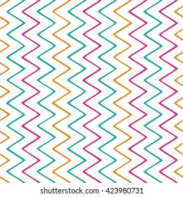 Seamless wavy lines pattern with stripes of spring colors on a white background. Vector repeating texture.