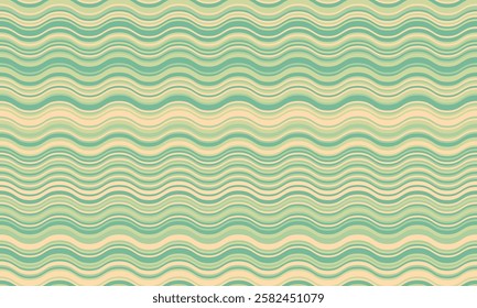 Seamless wavy pastel pattern.  Elegant, calming design featuring soft green and beige stripes. Ideal for backgrounds, textiles, website design, and packaging.  Versatile and visually appealing.