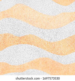 Seamless wavy pattern. Complicated hand-drawn ornament in polka dot style. Vintage summer print for textiles. Grunge texture. Ethnic and tribal motifs. Wallpaper patchwork. Vector illustration.