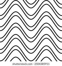 Seamless wavy pattern with curved black lines on a white background. Suitable for graphic design, interior, textile, print, wrapping, etc.