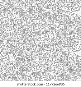 Seamless wavy pattern in doodle style. Black and white print for textiles. Handmade. Vector illustration.