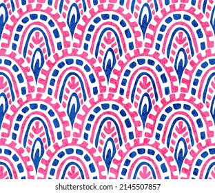 Seamless wavy pattern. Ethnic and tribal motifs. Seigaiha print in bohemian style. Vintage grunge texture. Vector illustration.