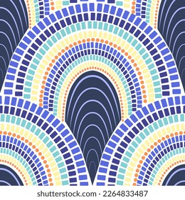Patrón ondulado sin costura. Los peces escalan un simple patrón de repetición sin fisuras, un patrón vectorial, un fondo geométrico.