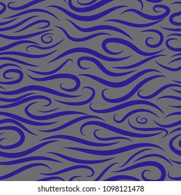 Seamless Wavy Pattern with Glow Effect. Abstract Paper Cut Background. Hand-drawn Stylized Waves in Classic Style. Elegant Abstract Background with Swirl Lines. Seamless Wavy Pattern for Your Design.