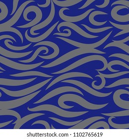 Seamless Wavy Pattern with Glow Effect. Abstract Paper Cut Background. Hand-drawn Stylized Waves in Classic Style. Elegant Abstract Background with Swirl Lines. Seamless Wavy Pattern for Your Design.