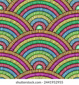 Patrón ondulado sin costuras. Imitación del bordado. Estampado bohemio para textiles. Adorno de Seigaiha.