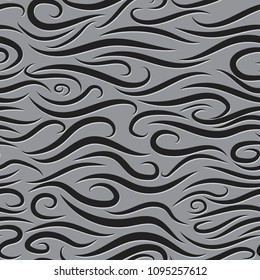 Seamless Wavy Pattern. Paper Cut Background. Hand-drawn Stylized Waves in Classic Style. Elegant Texture with Embossed Effect. Seamless Wavy Background for Cloth, Fashion Printing, Textile, Paper.