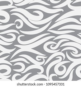 Seamless Wavy Pattern. Paper Cut Background. Hand-drawn Stylized Waves in Classic Style. Elegant Texture with Embossed Effect. Seamless Wavy Background for Cloth, Fashion Printing, Textile, Paper.