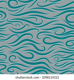Seamless Wavy Pattern. Paper Cut Background. Hand-drawn Embossed Waves in Classic Style. Elegant Texture with Lettering Effect. Seamless Wavy Background for Cloth, Fashion Printing, Textile, Paper.