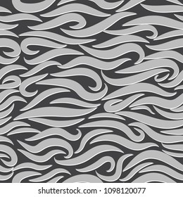 Seamless Wavy Pattern. Paper Cut Background. Hand-drawn Stylized Waves in Classic Style. Elegant Texture with Embossed Effect. Seamless Wavy Background for Cloth, Fashion Printing, Textile, Paper.
