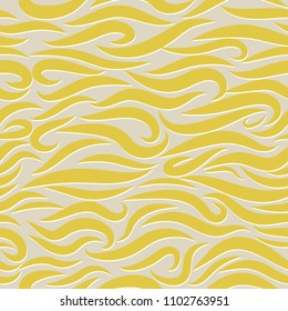 Seamless Wavy Pattern. Paper Cut Background. Hand-drawn Embossed Waves in Classic Style. Elegant Texture with Lettering Effect. Seamless Wavy Background for Cloth, Fashion Printing, Textile, Paper.