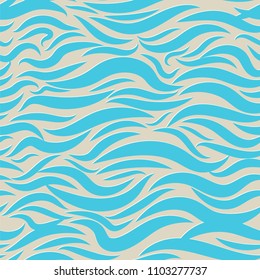 Seamless Wavy Pattern. Paper Cut Background. Hand-drawn Embossed Waves in Classic Style. Elegant Texture with Lettering Effect. Seamless Wavy Background for Cloth, Fashion Printing, Textile, Paper.